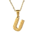 Gold plated 18K stainless steel U letter pendant necklace with etched texture - Letter U / Gold