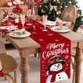 Camino de mesa navideño rojo con diseño de muñeco de nieve y letras Merry Christmas - 181x35.5cm / Muñeco de Nieve Rojo