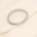 Detail of silver flexible stretch tube bracelet with smooth metallic texture - Silver-12mm
