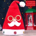 Red velvet Santa hat with glitter glasses and snowflake embroidery detail, 40cm height - Adult Gold Glasses