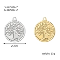 25mm Tree of Life round metal charms with heart-shaped leaves in gold and silver finish - Style 13