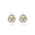 Star-shaped yellow zircon stud earrings with silver finish and micro-paved crystals - Silver Star Moon with Yellow Zirconia (E2106)