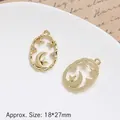 Macro view of gold moon and star pendants with rhinestones, sized 18x27mm for DIY jewelry - Style 10 Star Moon Oval Pendant (18*27mm)