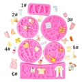 Baby silicone mold set with pink baby feet bear and letter designs for cake decorating - Pink 6-Piece Set / Pink