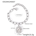 Silbernes Titanstahl-Kettenarmband mit einem großen quadratischen Glasstein-Anhänger - Silber Armband
