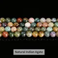 Gepolijste natuurlijke Indiase agaat kralen met kleurrijke patronen op zwarte basis - 8mm (ca. 47 stuks) / Natuurlijke Indiase agaat