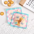 Cute cartoon bear food packaging bag with blue checkered pattern and clear window - Green Bear / 13.5 x 13.5cm
