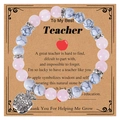 Pink rose quartz and turquoise beaded teacher bracelet with a diamond apple charm on card - Rose Quartz & White Turquoise Bracelet