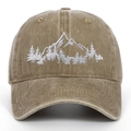 Detailed mountain and forest embroidery on washed cotton baseball cap with textured finish - One Size(Adjustable) / Khaki