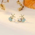 Ocean style starfish stud earring with blue shell and pearls on warm beige background - Blue