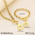 Set collana e bracciale in acciaio dorato con ciondoli a cuore e chiusura OT - Bracciale / Oro (KS194066-Z)