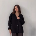 Cárdigan de punto negro clásico con cuello en V, botones y un ajuste vintage francés relajado - S / Negro