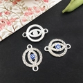 Silver devil's eye connectors with blue enamel and rhinestones for DIY jewelry - Bright Silver - Round Evil Eye Connector - 19x13mm