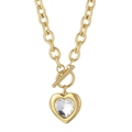 Collier doré en acier titane avec fermoir à bascule et pendentif cœur en cristal facetté - Chaîne Dorée Cœur Blanc Transparent (KN229673-Z)