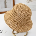 Cappello a secchiello estivo in paglia da donna con motivo all'uncinetto traspirante - Cachi