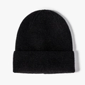 Classic black ribbed knit beanie with a folded cuff and warm dome shape for winter - One Size / Black