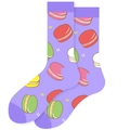 Light purple crew socks featuring colorful macaron print and ribbed cuffs for women - EU 36-42 / Purple Donut