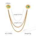 Spille da colletto sole dorate con pietre turchesi e doppie catene pendenti - Stile Gemma Bianca Tonda (HC-C70001)