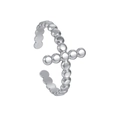 Silver bead chain open ring with central cross detail for women in stainless steel - Adjustable Open / Silver