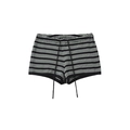 Detailed macro view of black and white striped knit shorts with adjustable drawstring waist - Black Striped Shorts