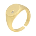 Anello aperto in argento S925 dorato con placca rotonda e diamante a forma di stella - Aperto Regolabile / Oro