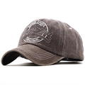 Vintage washed brown baseball cap with 3D embroidery showing outdoor sports logo - Adjustable / Coffee