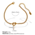 Gold plated stainless steel knot bracelet with a sparkling rhinestone bar pendant - Letter I Rhinestone Gold Bracelet (SL100 White Rhinestone I)