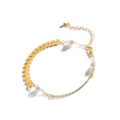 Elegant gold-plated snake chain bracelet featuring metal leaves and pearl accents - Gold Leaf Pearl Style (7734)