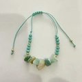 Handmade mint green braided bracelet with irregular natural stone beads and gold accents - Mint Green Braided Style (6355) / Green