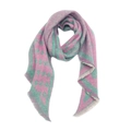 Macro detail of pink and green geometric dot pattern on thick textured scarf with fringe - Dot Pink Green