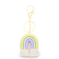 Handmade woven rainbow keychain in yellow blue and purple with golden lobster clasp - Yellow