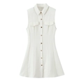 Off-white sleeveless cotton blend shirt dress with buttons and front pockets - XS / White