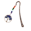 Vintage bronze tree of life bookmark with colorful chakra natural crystal stones - Lapis Lazuli/Blue