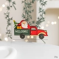 Wooden Christmas hanging decoration featuring a red vintage truck with Santa and a tree - Santa Xmas Tree Wooden Car