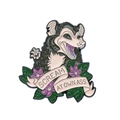 Funny screaming opossum enamel pin with purple flowers and SCREAM AT OWN ASS text - Screaming Opossum Purple Flower (XZ8469)