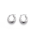 Polished silver stainless steel hollow hoop earrings with a minimalist geometric design - Minimalist Hoop Ear Buckle (ER-624)