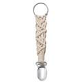 Close-up of a handmade woven cotton travel hat clip with durable metal clasp on white background - Cream White Style A