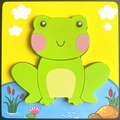 Educational wooden peg puzzle featuring a green cartoon frog for toddlers learning - New Jm 3d - Frog