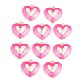 Detailed view of ten pink heart-shaped pendants with gold borders and shell inlay - Rose Red