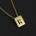 Polished 18K gold plated stainless steel necklace featuring a square cutout letter R pendant - Letter R