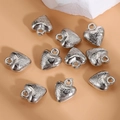 Ciondoli a cuore argento con rilievo rosa e incisione LOVE per gioielli fai-da-te - Stile 3 (Cuore LOVE)