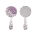 Portable round paddle hairbrush with liquid purple glitter and holographic sequins - Purple (Handheld Mirror)