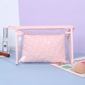 Pink heart-embossed pouch with clear PVC travel makeup bag set in Y2K style - Toiletry Set (2Pcs) / Pink