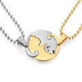 Matching cat pendant necklaces in gold and silver stainless steel for couples and friends - Oval Gold and Silver Cat
