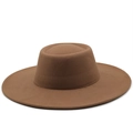 Detail view of the fine stitching and wool felt texture on the wide brim of a tan fedora - M (56-58cm) / Khaki