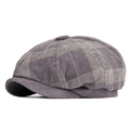 Vintage grey plaid newsboy cap in corduroy fabric for a classic retro autumn style - One Size 56-58cm / Corduroy-Grey Purple