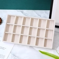 Beige 24-compartment velvet jewelry display tray for rings and earrings storage - 18 Grids / Beige