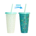 710ml Halloween cold sensitive color changing plastic straw cup with star patterns - 701-800ml / Star Pattern (Green)