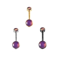 Three-color opal belly button rings in gold, silver, and black surgical steel finishes - Steel / Purple Synthetic Opal