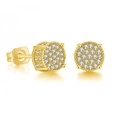 Classic gold round micro-pave zircon stud earrings with sparkling halo and butterfly backs - 6mm Round / Gold
